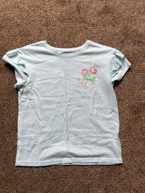 Girls Light Blue 'Friends' Floral Short Sleeve Top